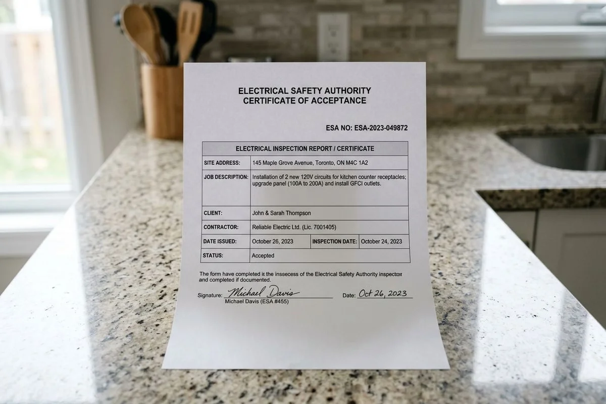 ESA Certificate of Acceptance document, clean paper, brand-colour highlight on the relevant fields